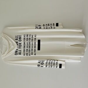 Jane & John Longline Zippered Hoodie Tunic Spellout "ALL FOR‎ ONE, ONE FOR ALL"